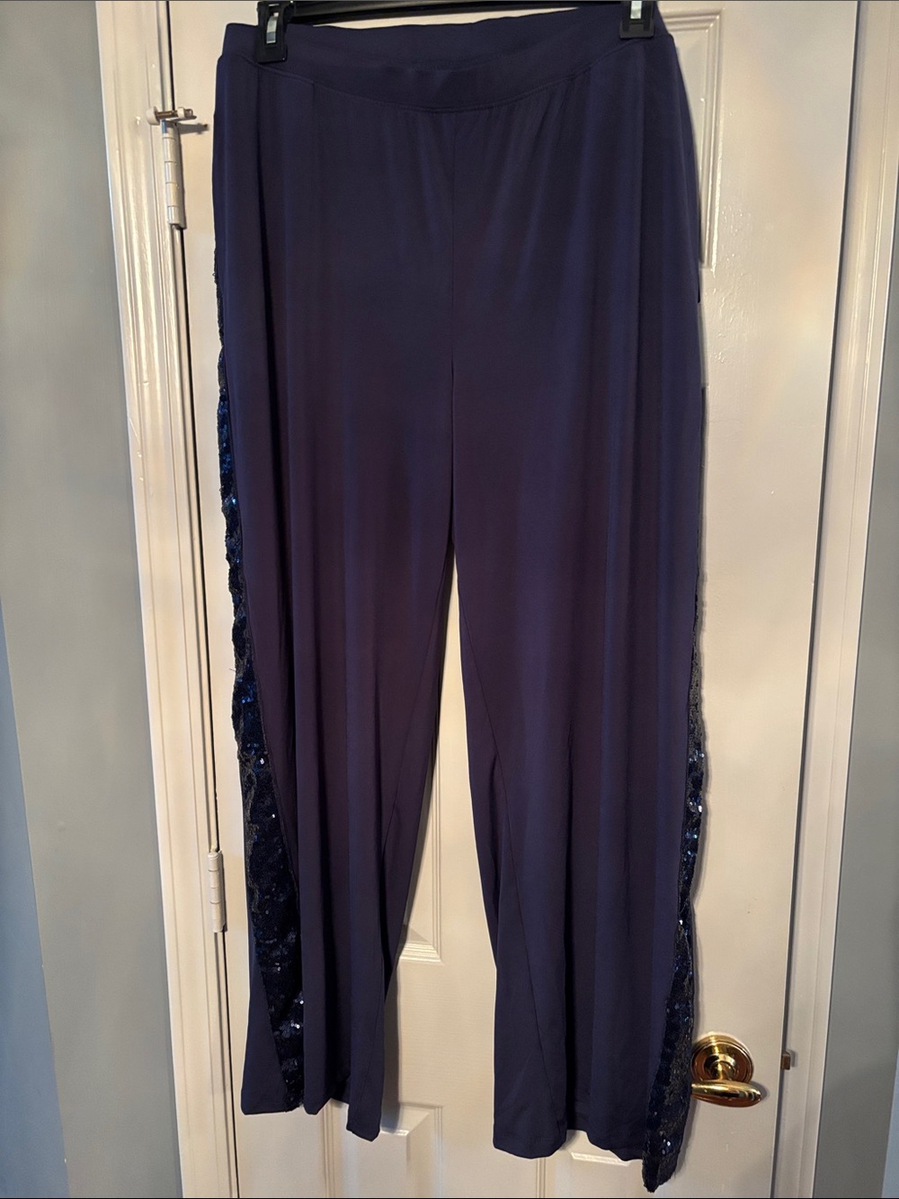 Catherines Blue Sequin Stripe Wide Leg Pants NWT